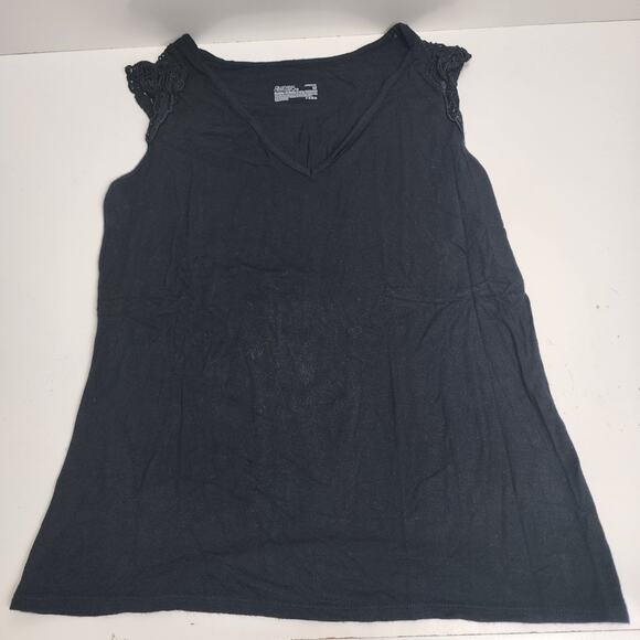 Gilligan & O'Malley Black Crocheted Sleeveless V-Neck Tank Top Women's Size M - Picture 1 of 5